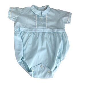 Vintage 60s Fawn Togs Bubble Romper Boys 6 - 12M Blue White Peter Pan Collar NEW